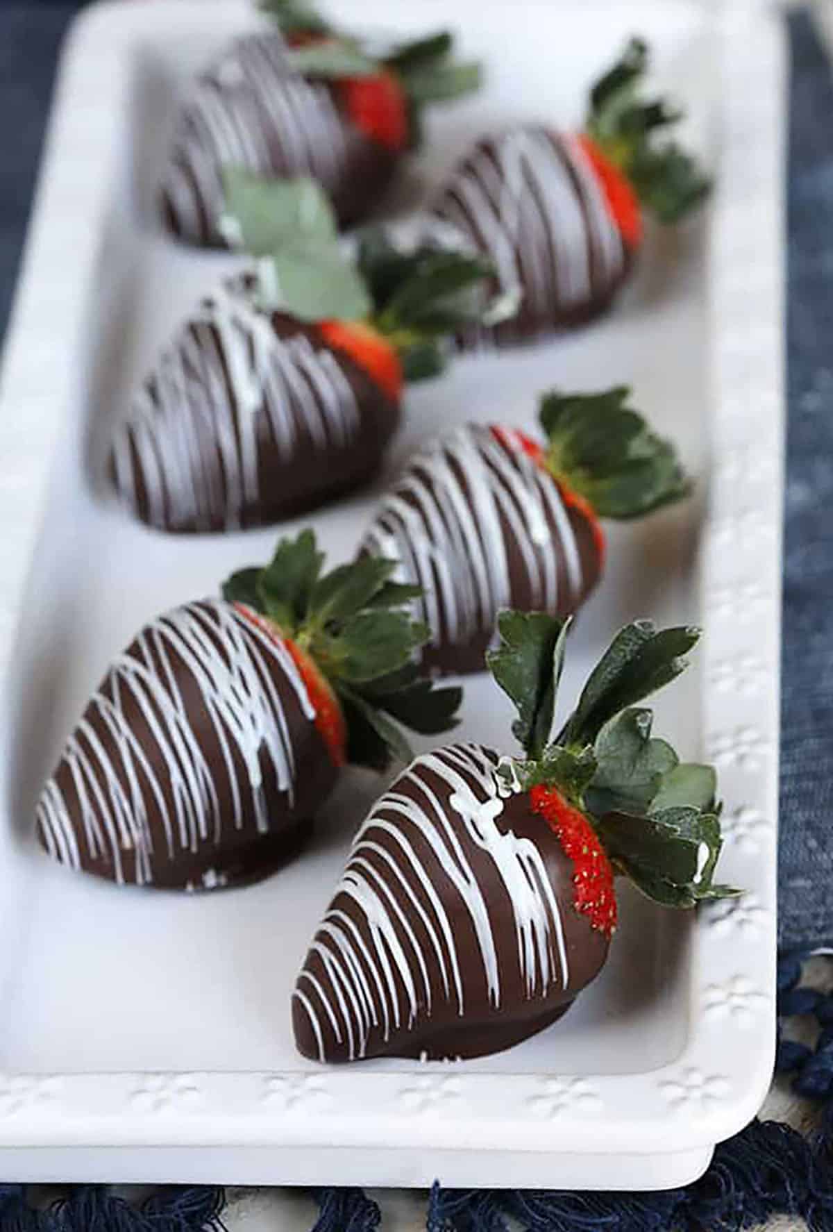 Chocolate Covered Strawberries on a white platter