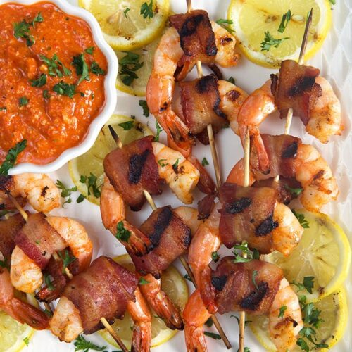 Grilled Bacon Wrapped Shrimp with Romesco Sauce The Suburban Soapbox