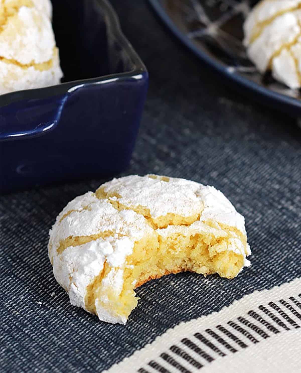 Gooey Butter Cookie with a bite taken out.