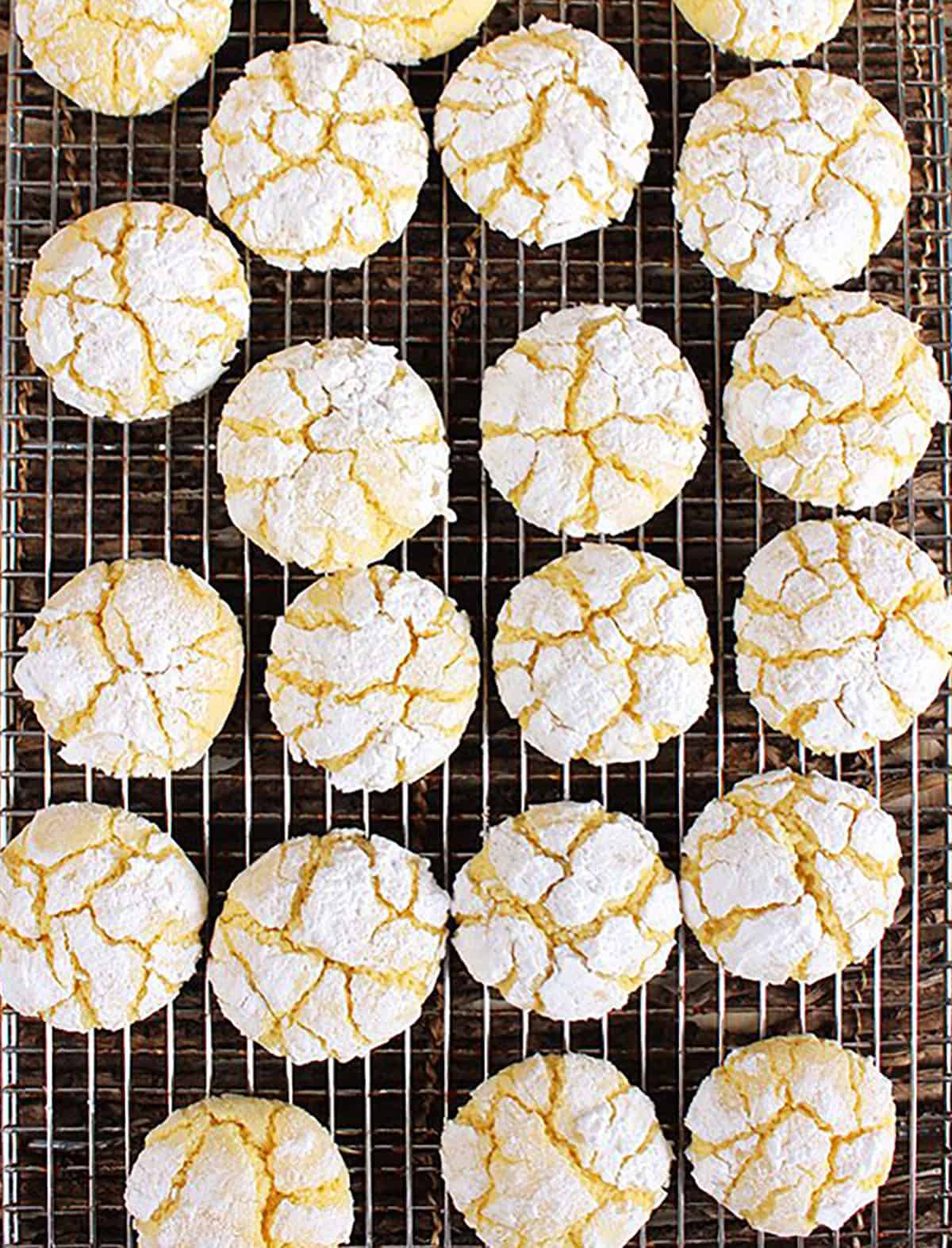 Gooey Butter Cookies on a cooling rack.
