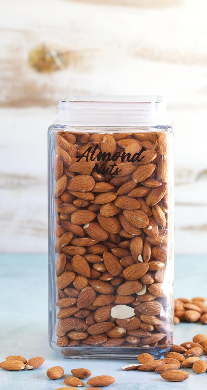 Almonds in a glass container