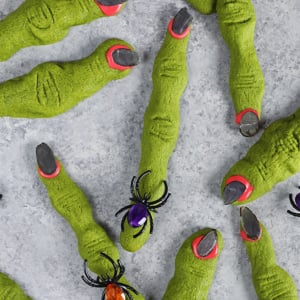 Witch finger shortbread cookies on a gray background