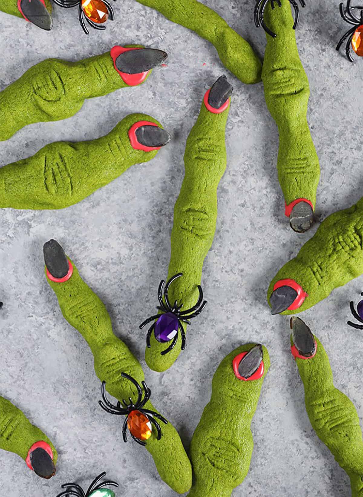 Witch finger shortbread cookies on a gray background