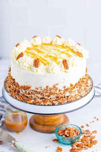 Kentucky Bourbon Butter Cake with Cream Cheese Frosting and Salted Caramel Sauce