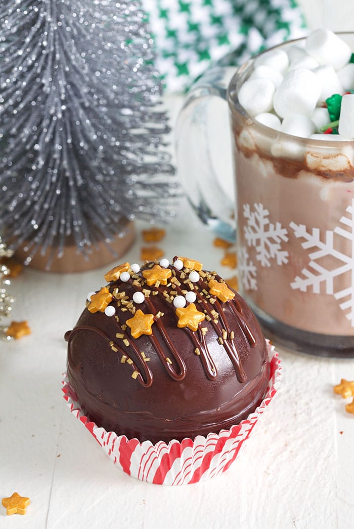 Boozy Hot chocolate bomb on a white background.