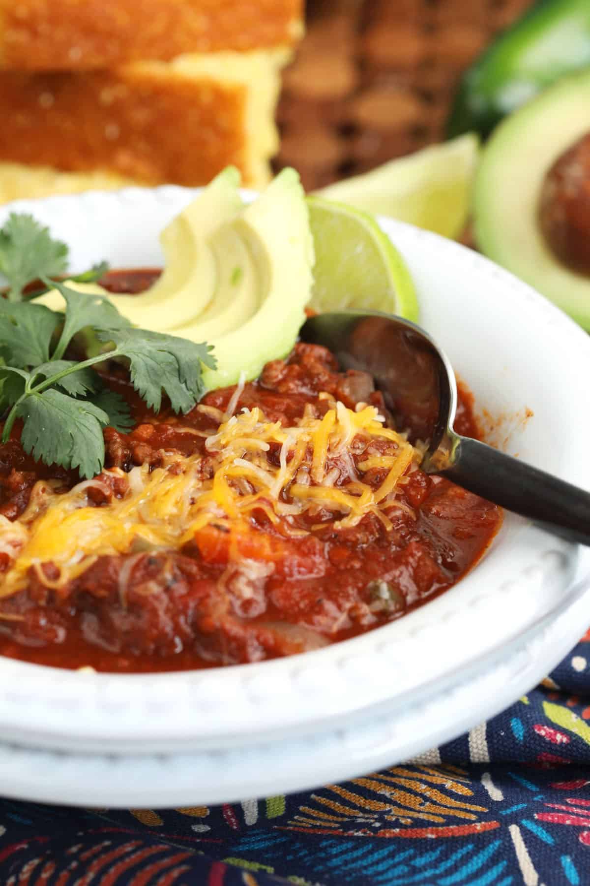 Best sweet and spicy chili recipe in bowl with spoon