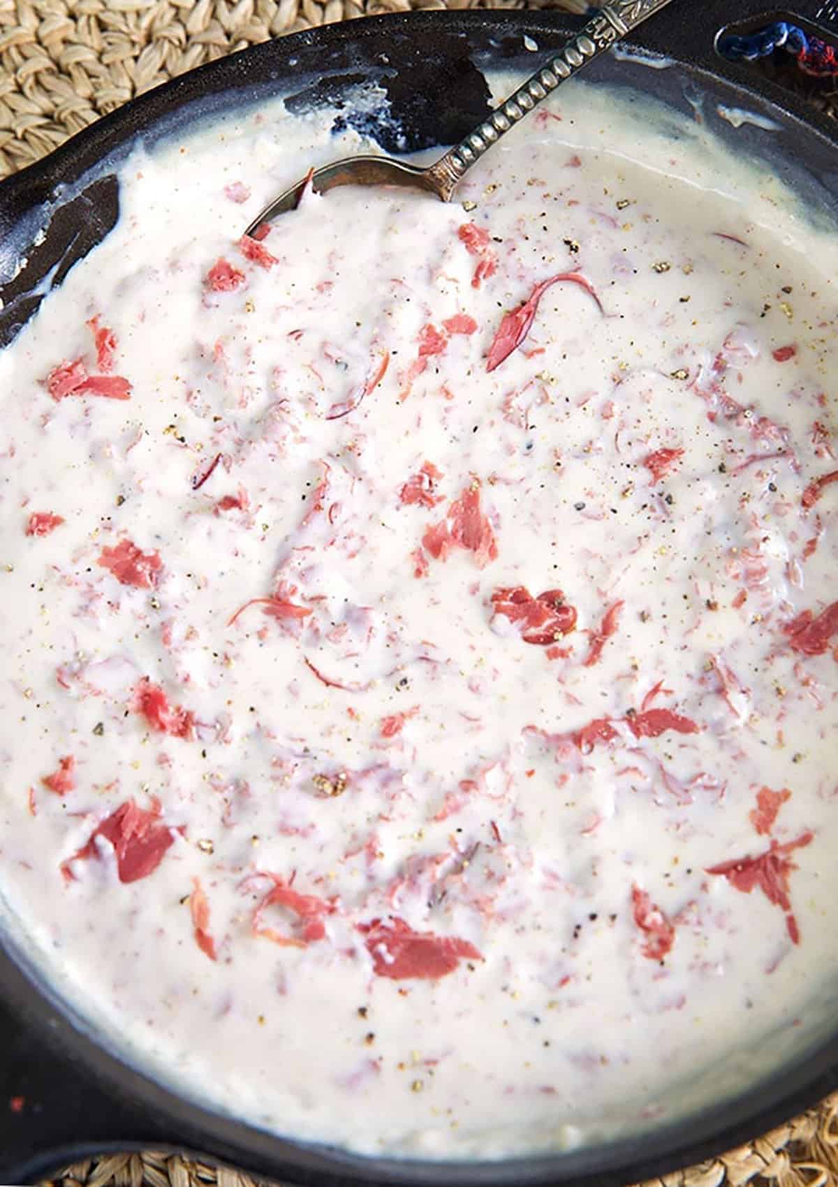 Creamed Chipped Beef in a cast iron skillet