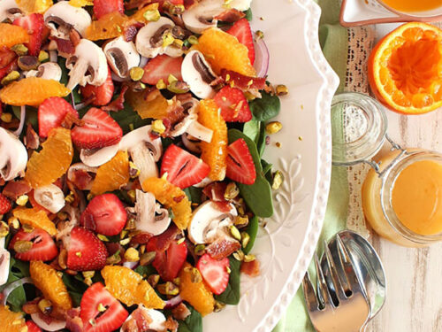 spinach salad with warm bacon dressing and mandarin oranges Bacon and Mandarin Orange Spinach Salad