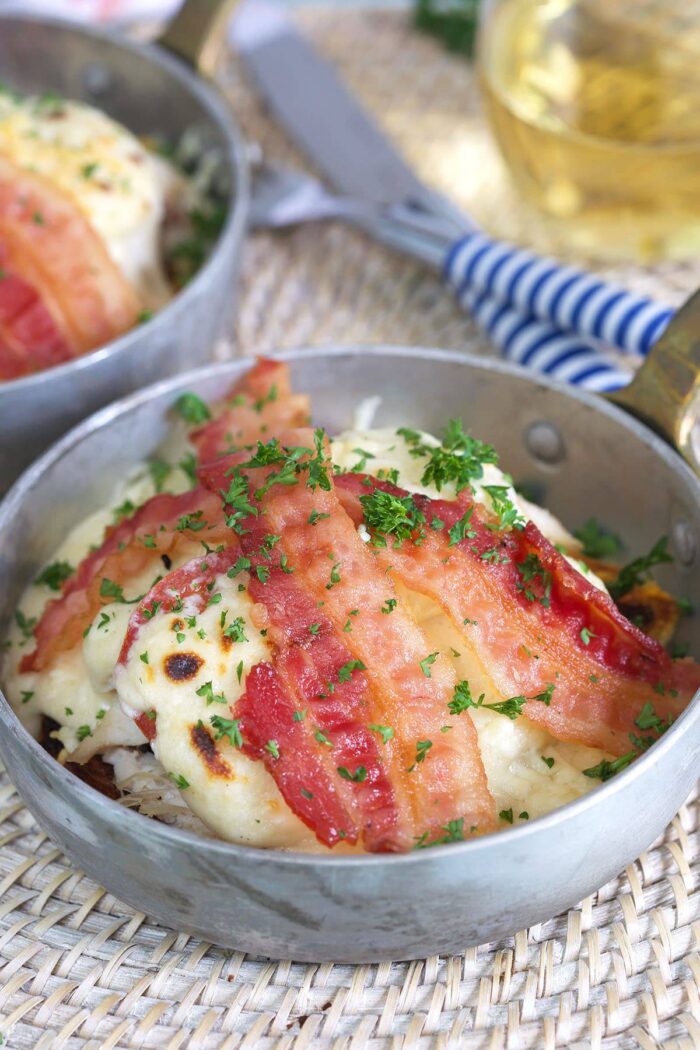 Kentucky Hot Brown in a mini skillet.