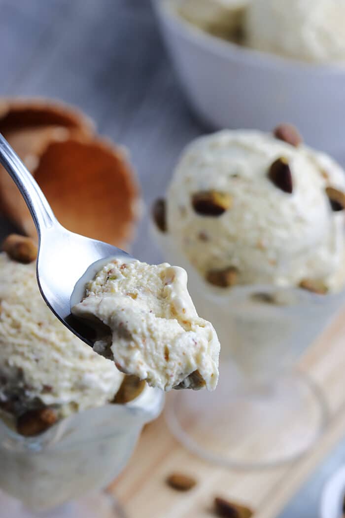 spoonful of pistachio ice cream