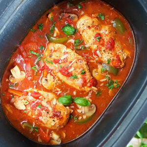 Slow Cooker Chicken Cacciatore in a crock pot.