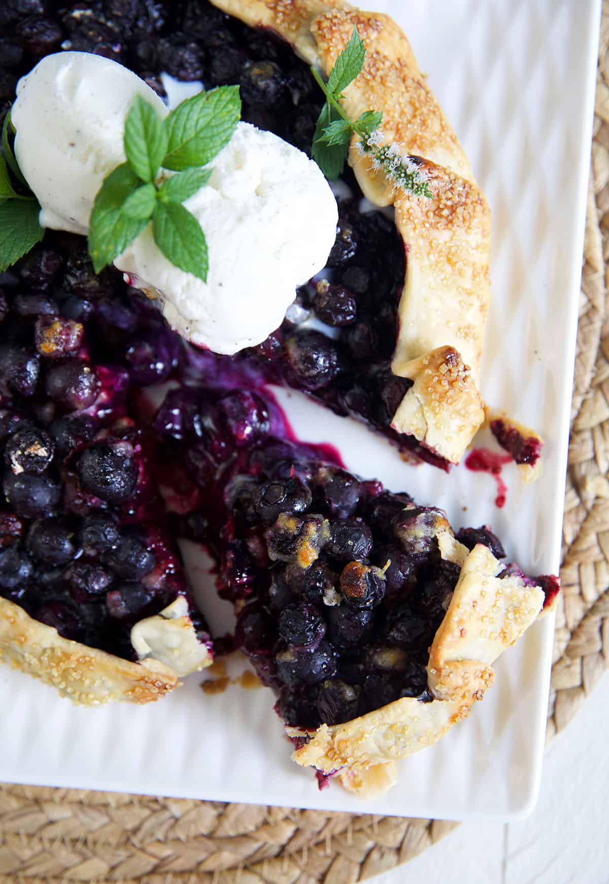 Blueberry Galette with a slice cut out of it.