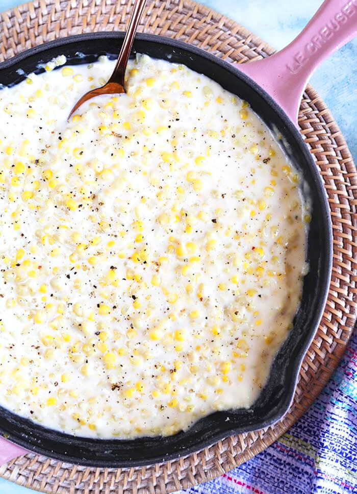 Creamed corn in a skillet