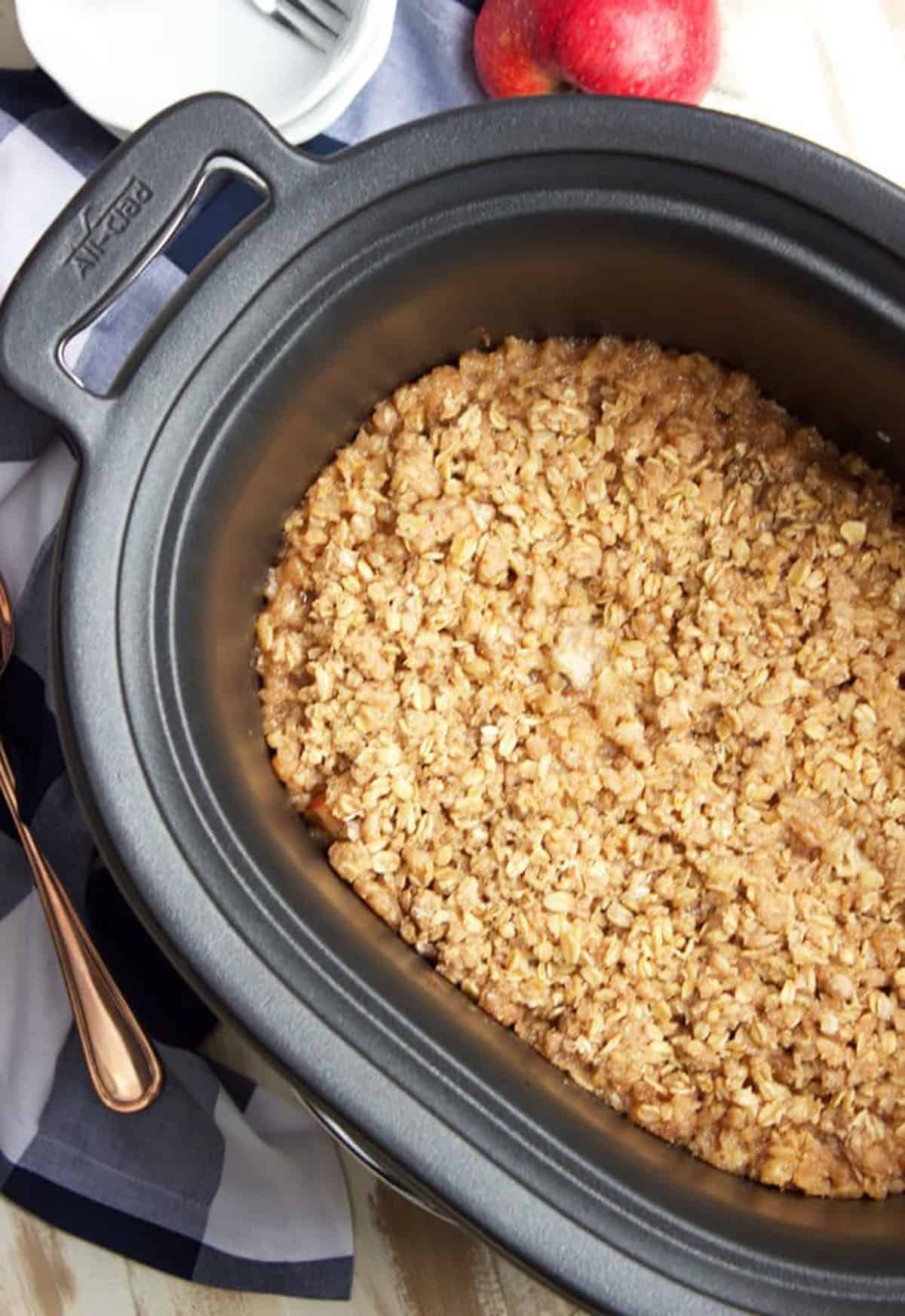 Crock Pot Apple Crisp in a slow cooker