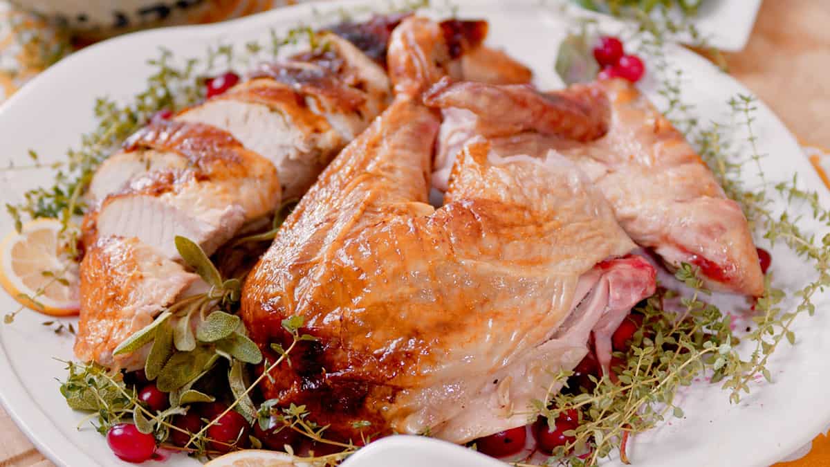 Turkey arranged on a serving platter.