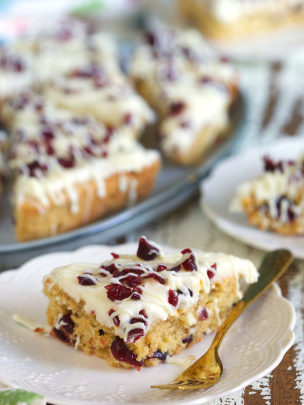 A cranberry bar is placed on a white plate.
