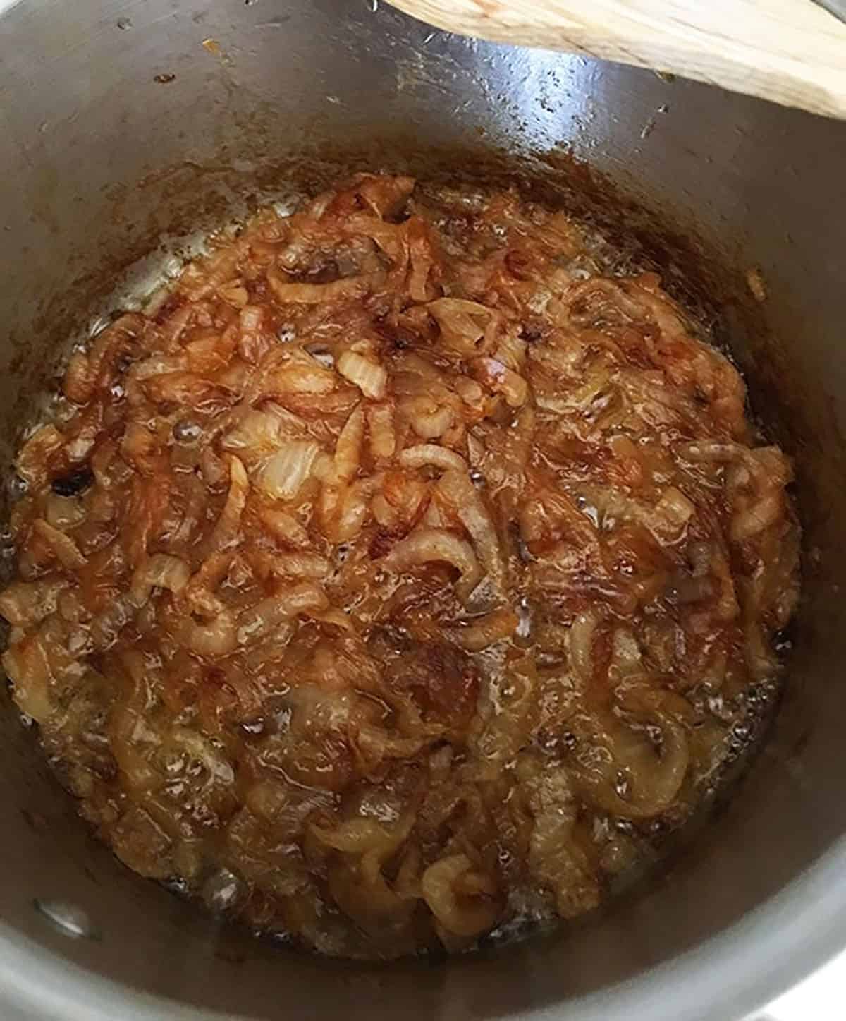 pot with caramelized onions in the bottom