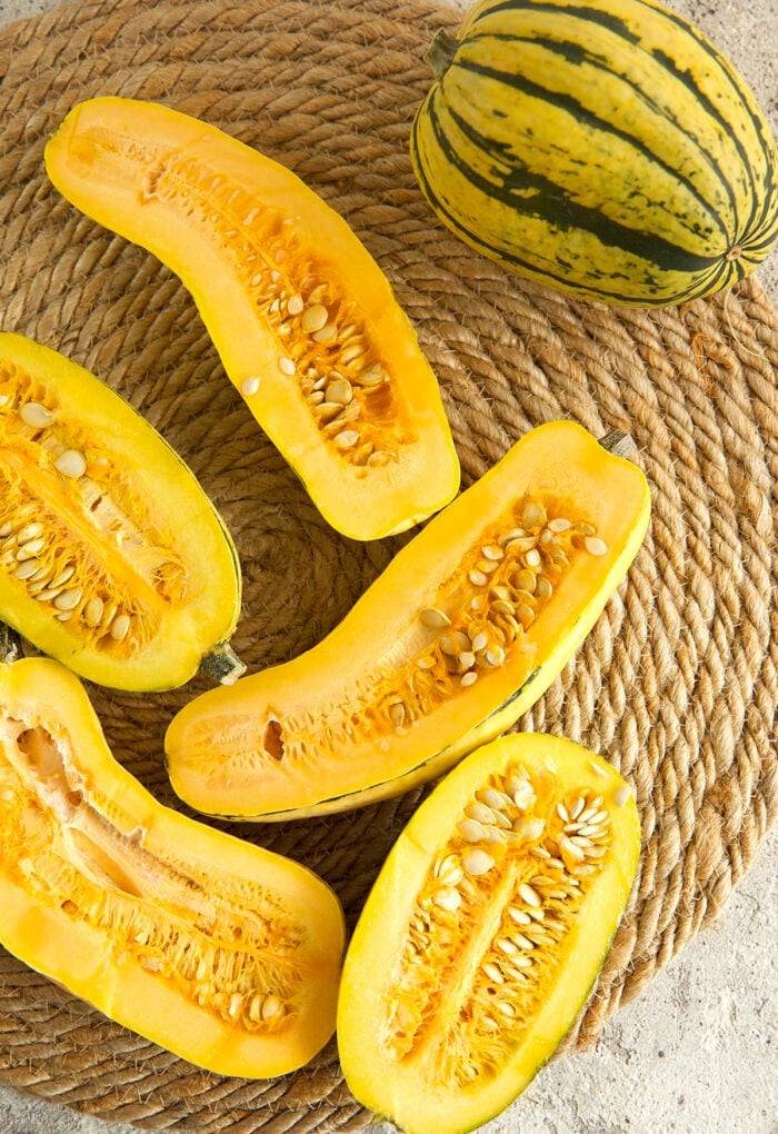 Halved delicata squash