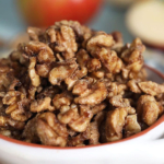 Candied Walnuts in a white bowl.