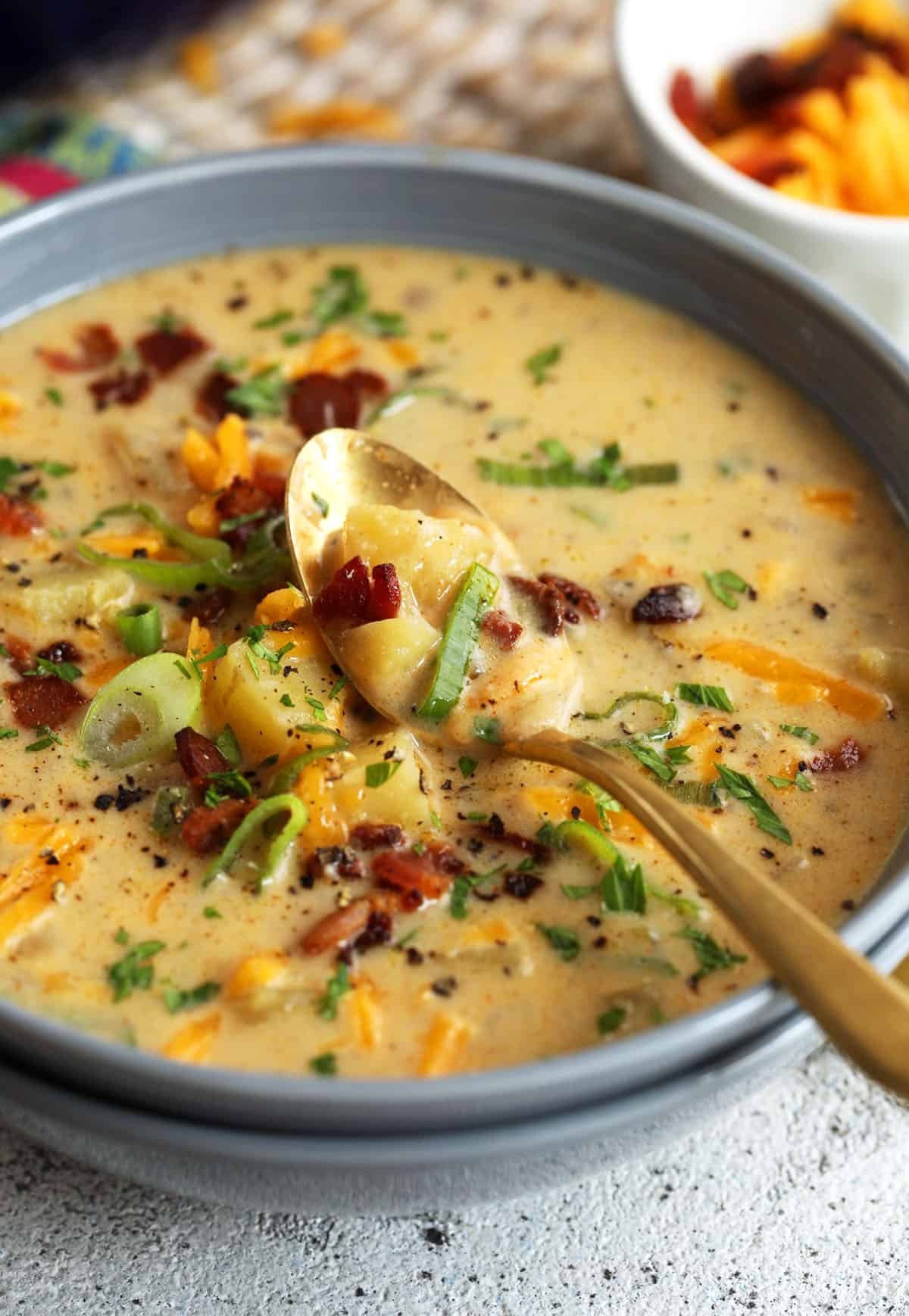 Bowl of creamy loaded potato soup