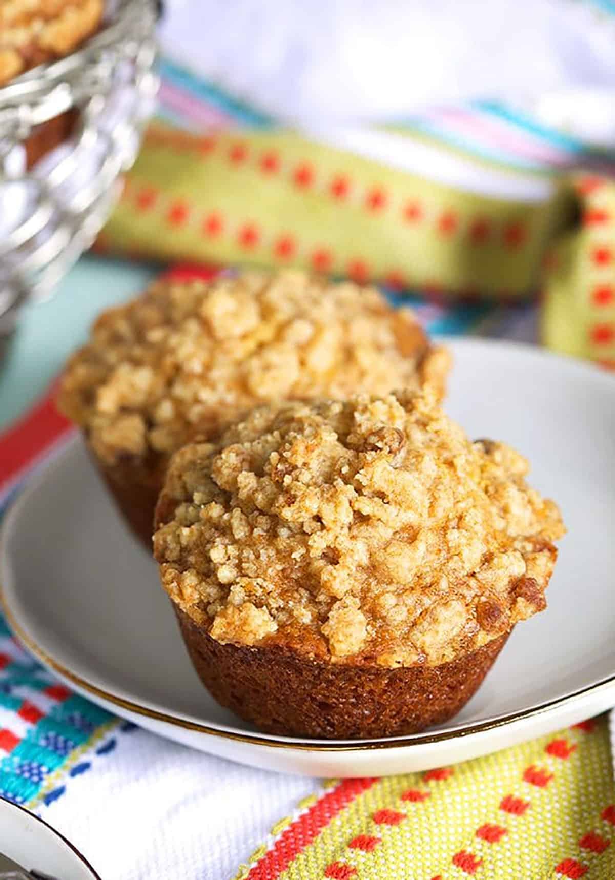 Banana Bread Muffin on a white plate.