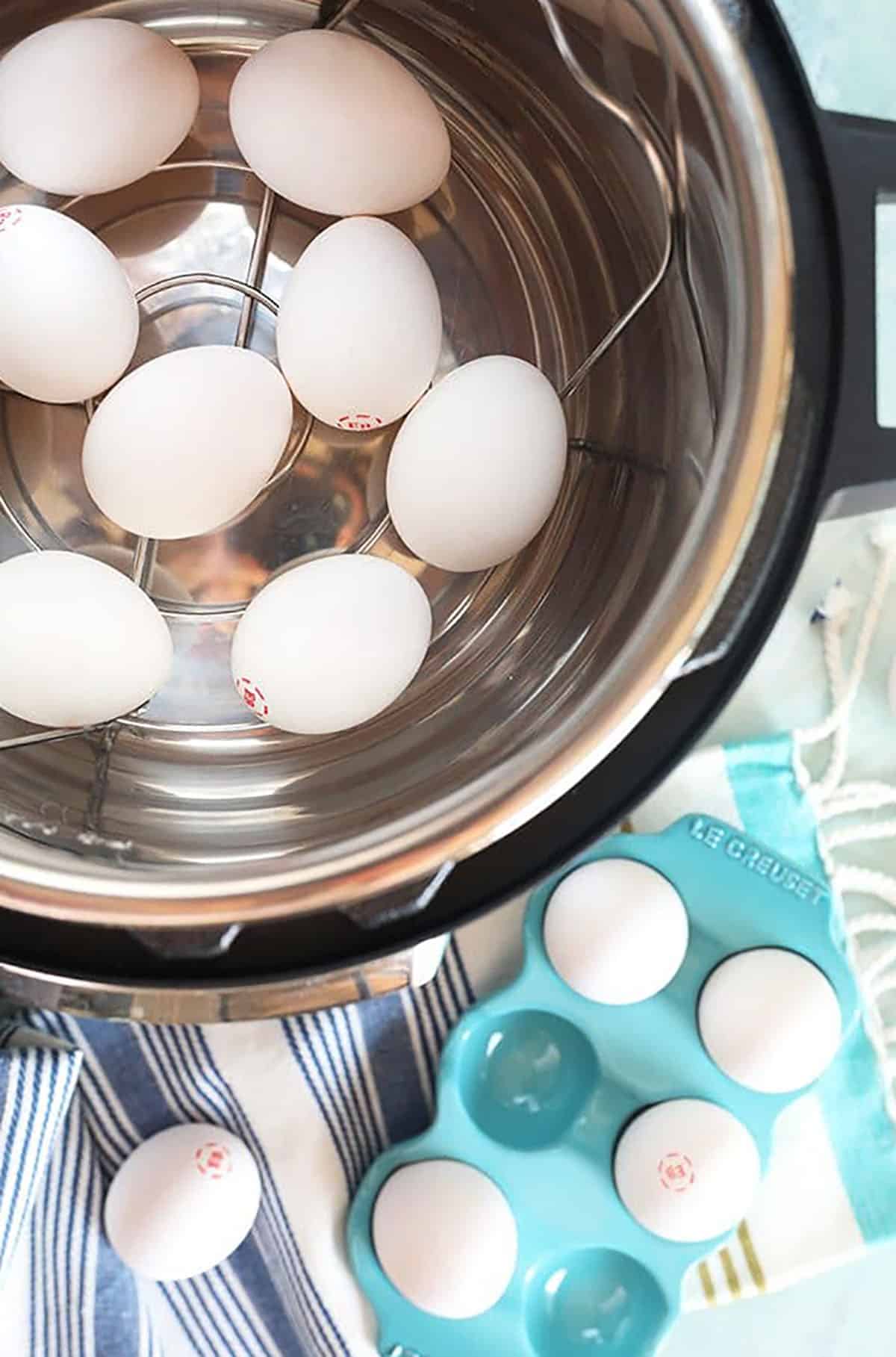 Overhead shot of eggs in an Instant Pot.