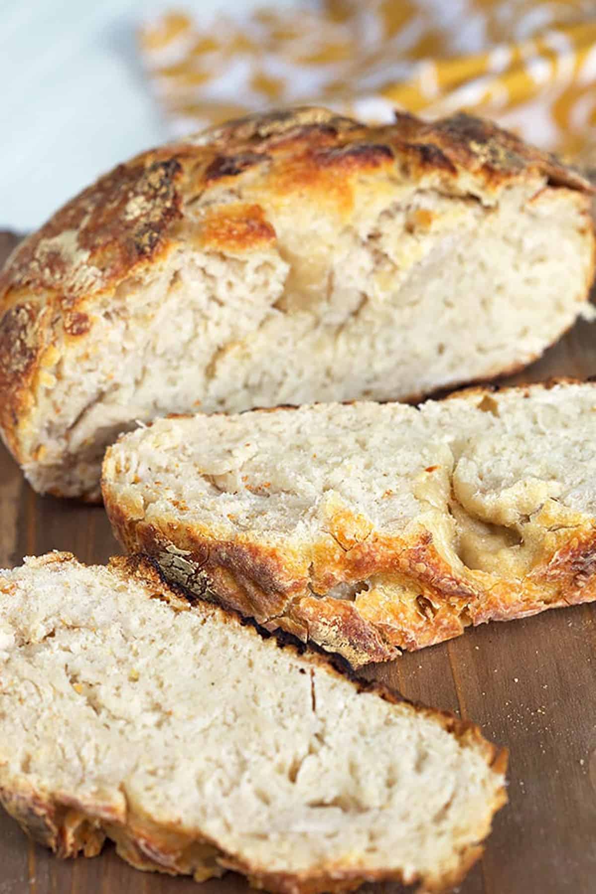 Sourdough bread on an olivewood board.