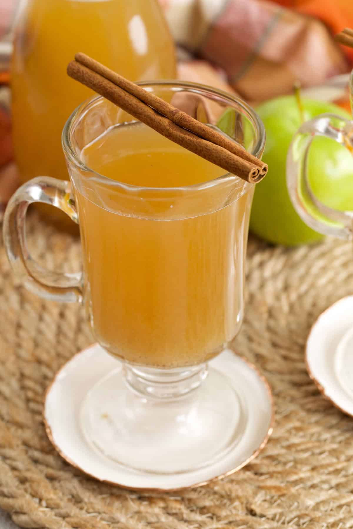 Glass of homemade slow cooker apple cider