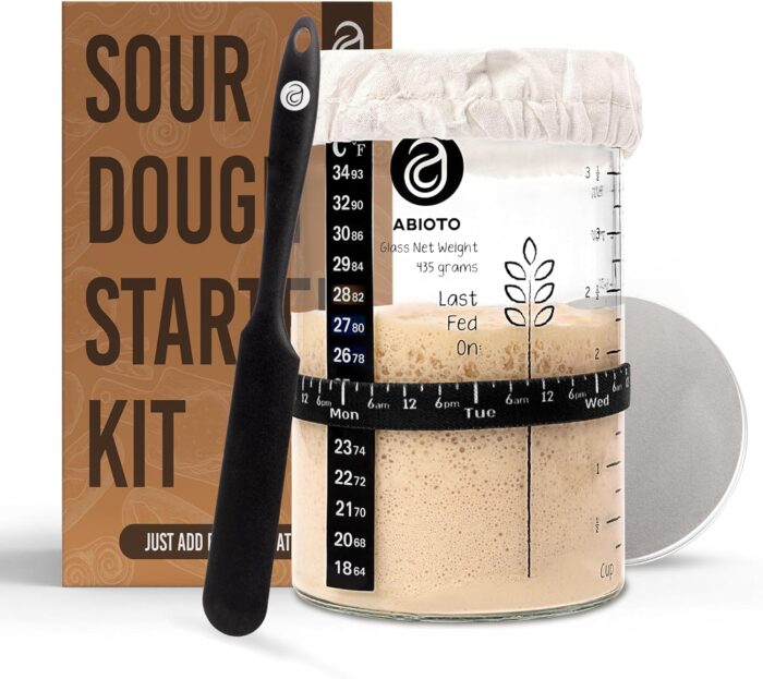 Sourdough starter kit with a jar and cover.