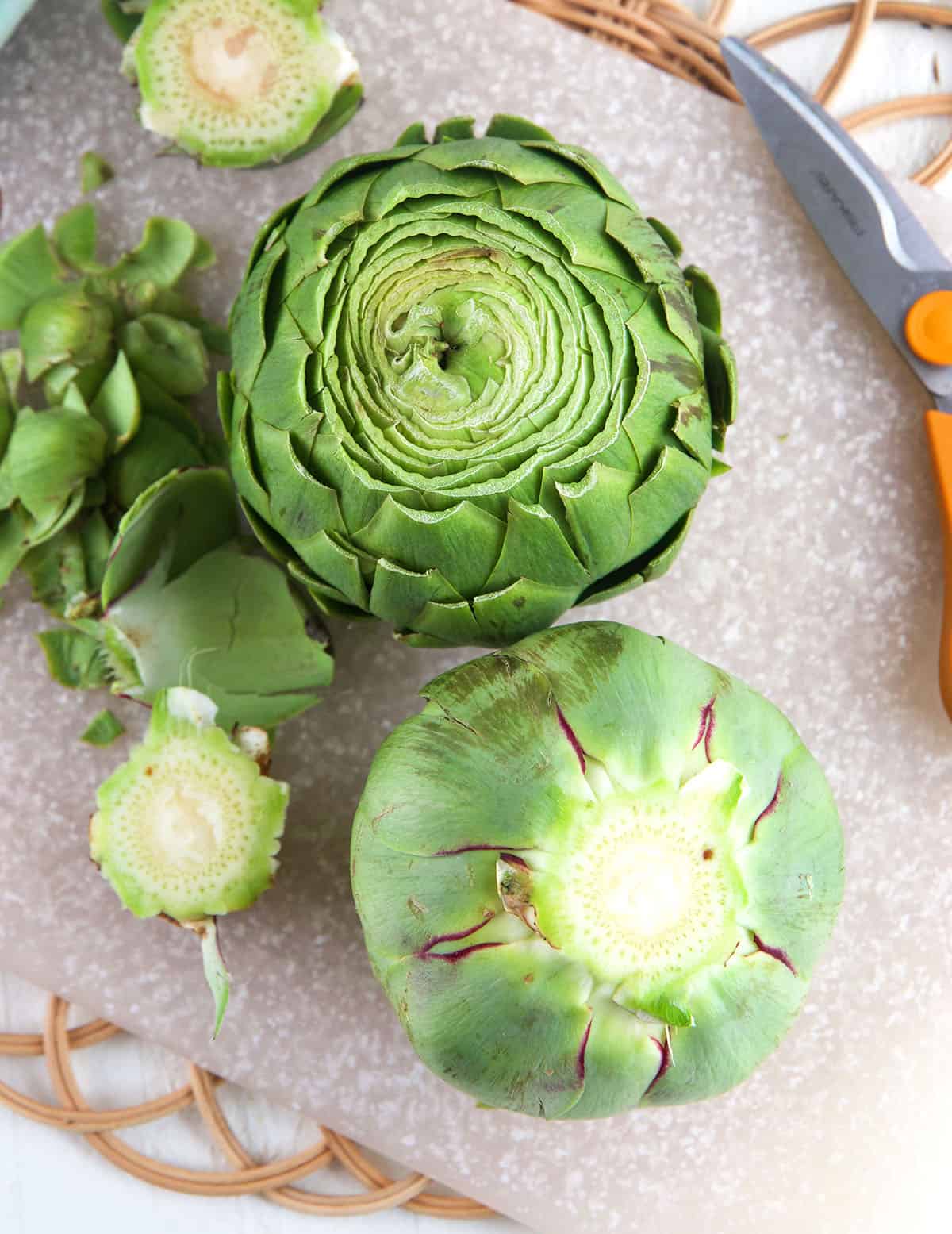 Artichokes have been sliced. 
