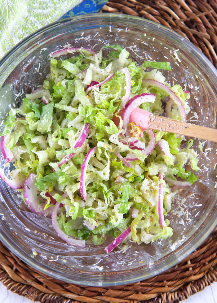 A bowl of salad is presented.