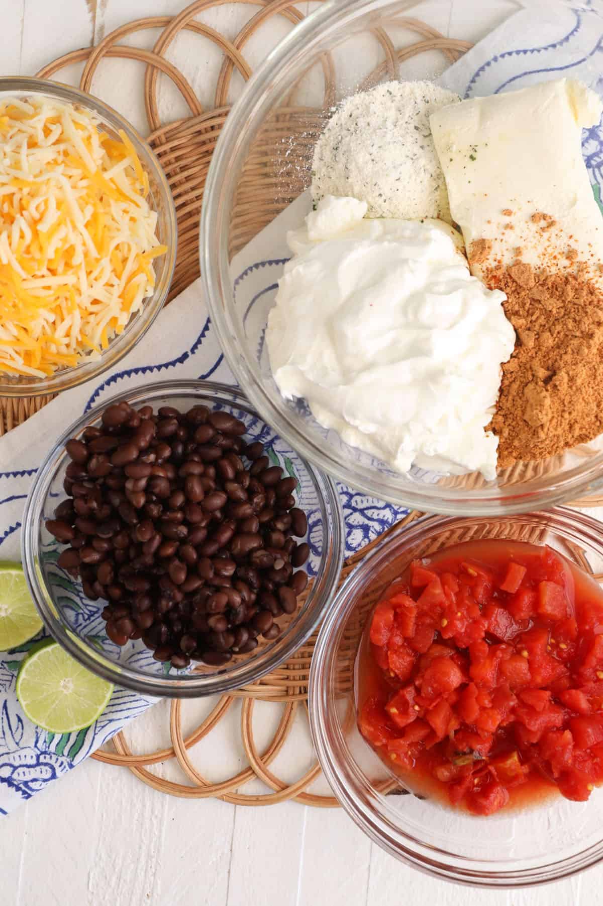 Overhead view of ingredients for boat dip