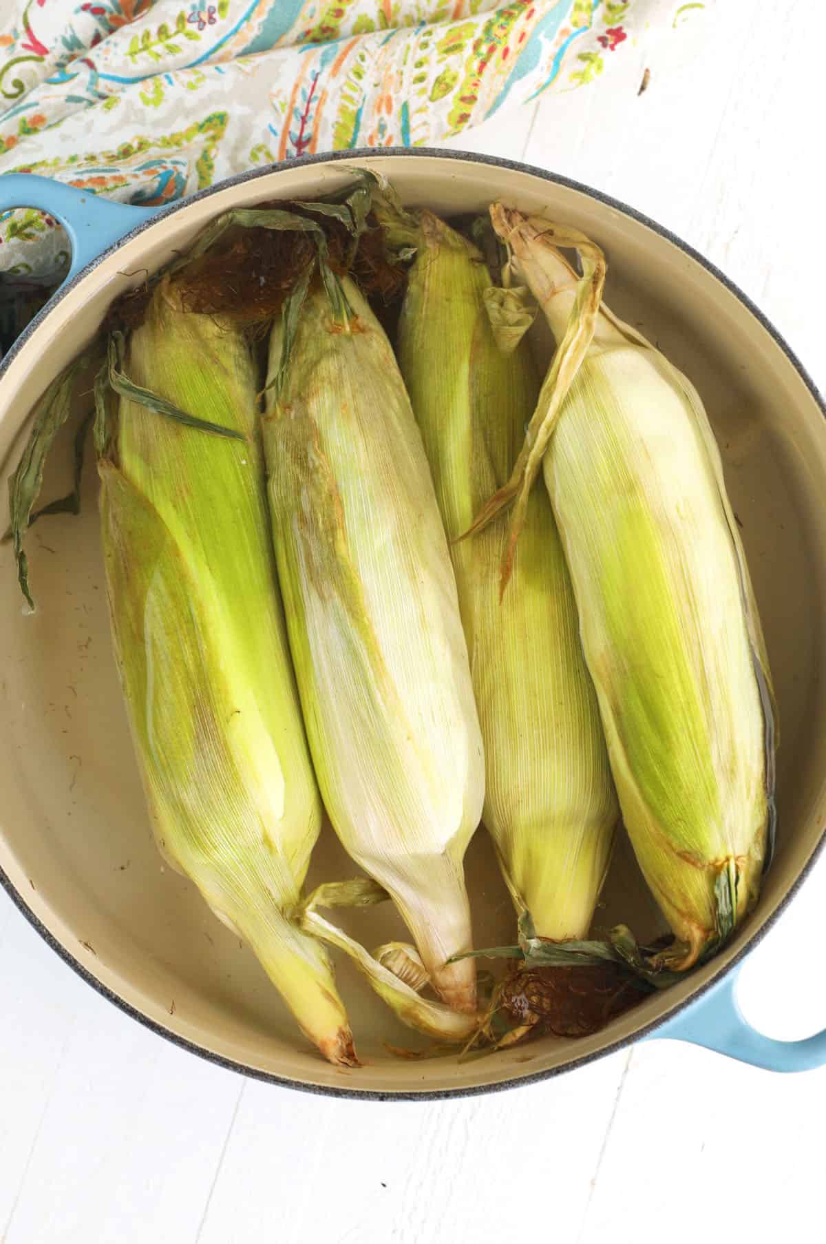 Corn in husks, soaking in water