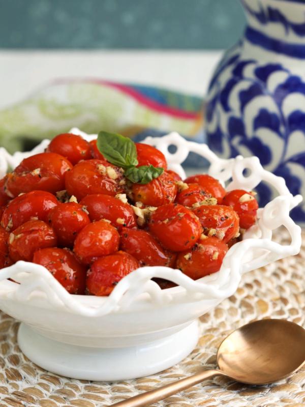 Serving dish with oven-roasted cherry tomatoes