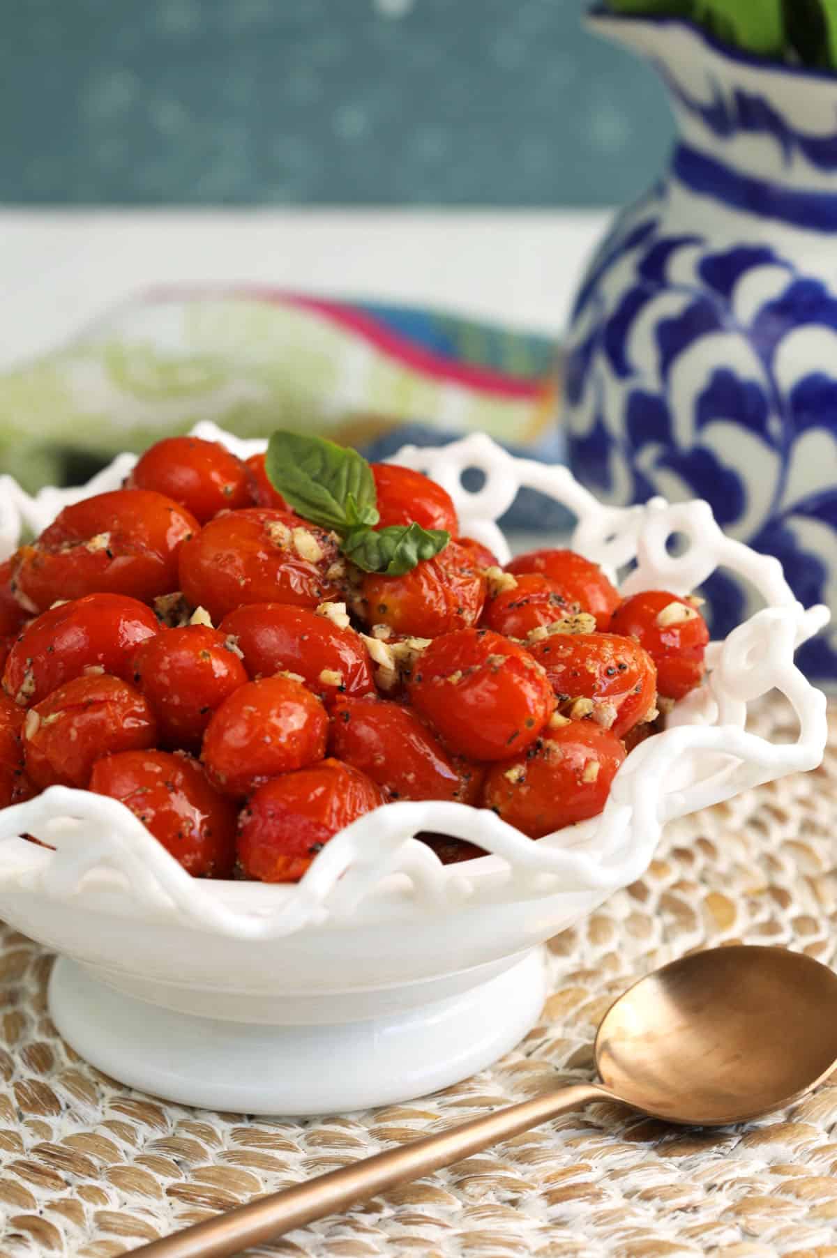 Serving dish with oven-roasted cherry tomatoes