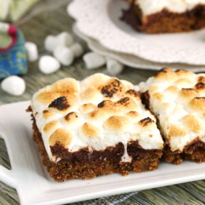 S'mores Cookie Bars on a white platter