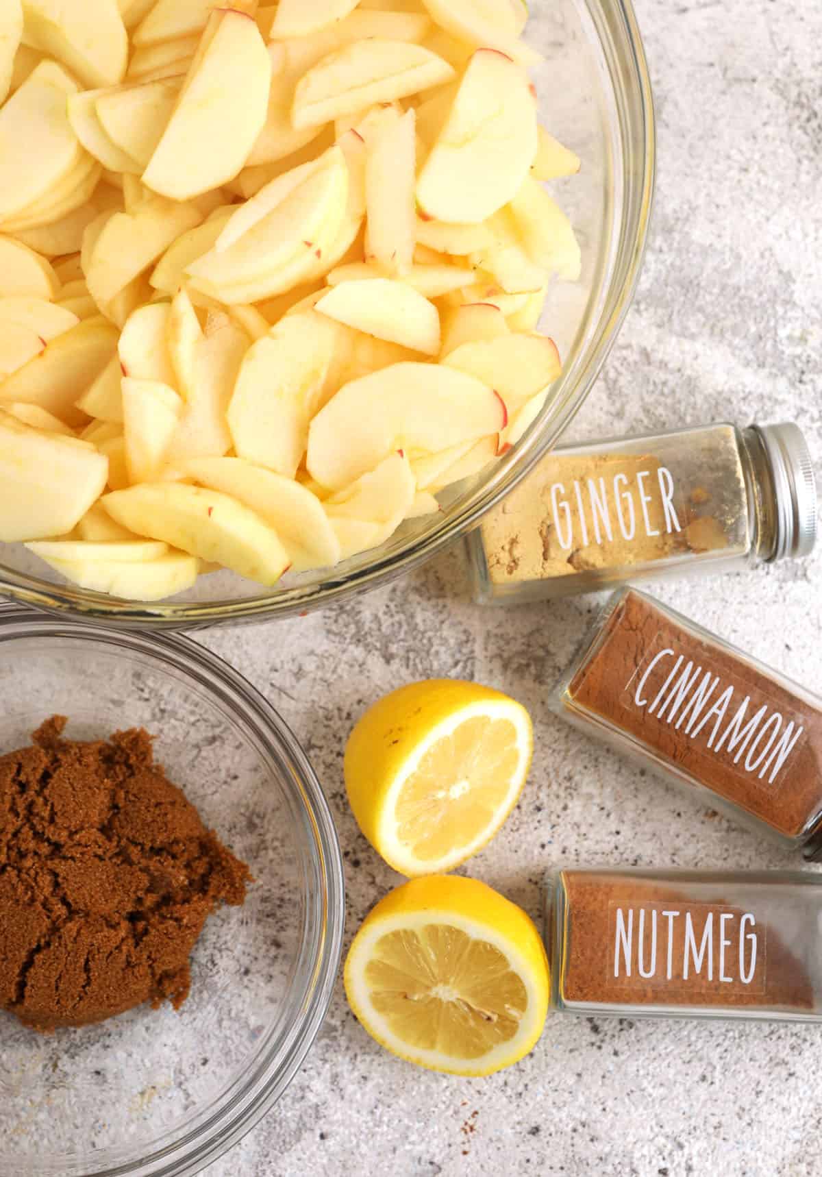 Overhead view of ingredients for apple galette