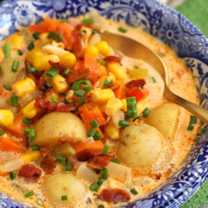 Bowl of hearty corn chowder soup