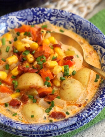 Bowl of hearty corn chowder soup