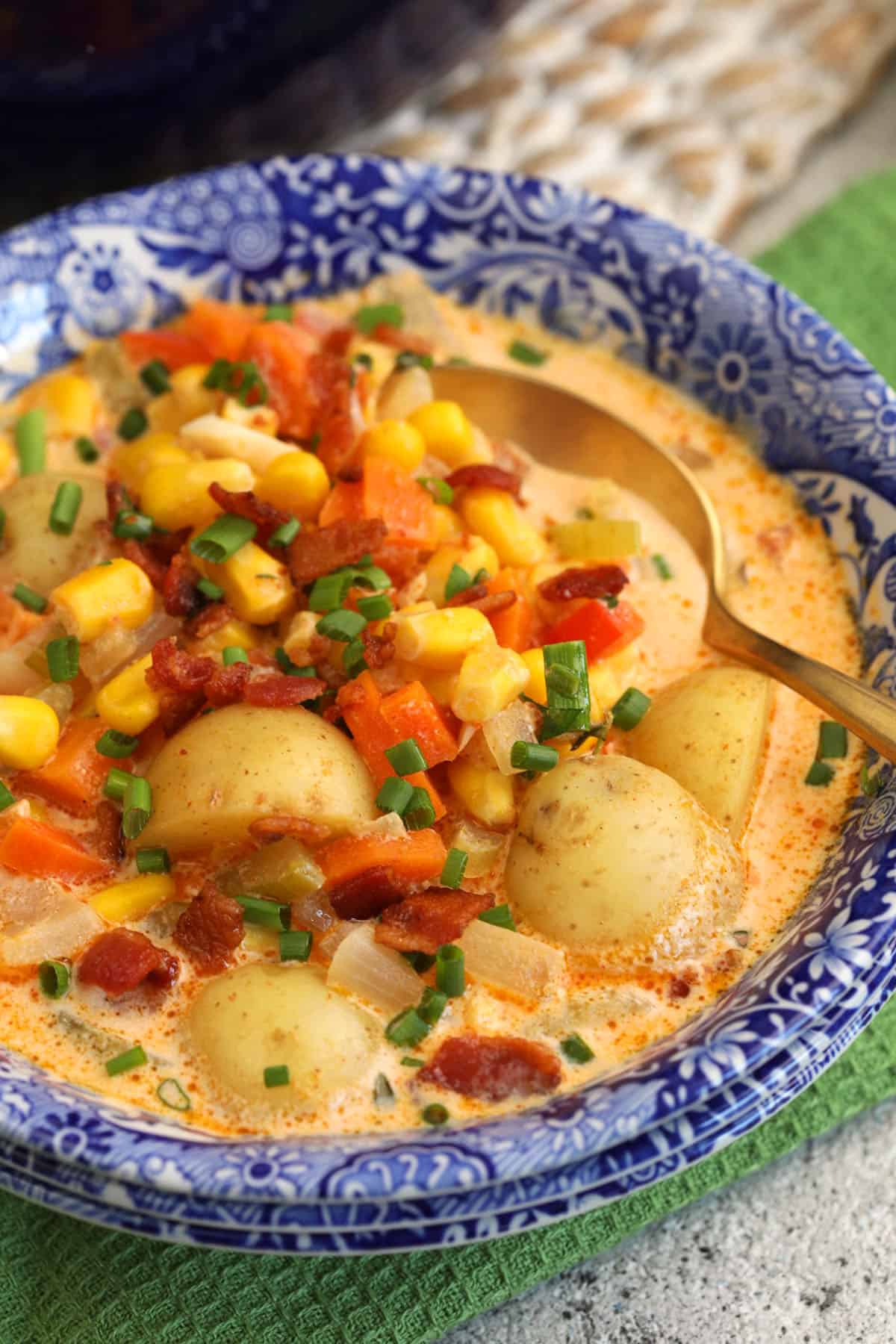 Bowl of hearty corn chowder soup