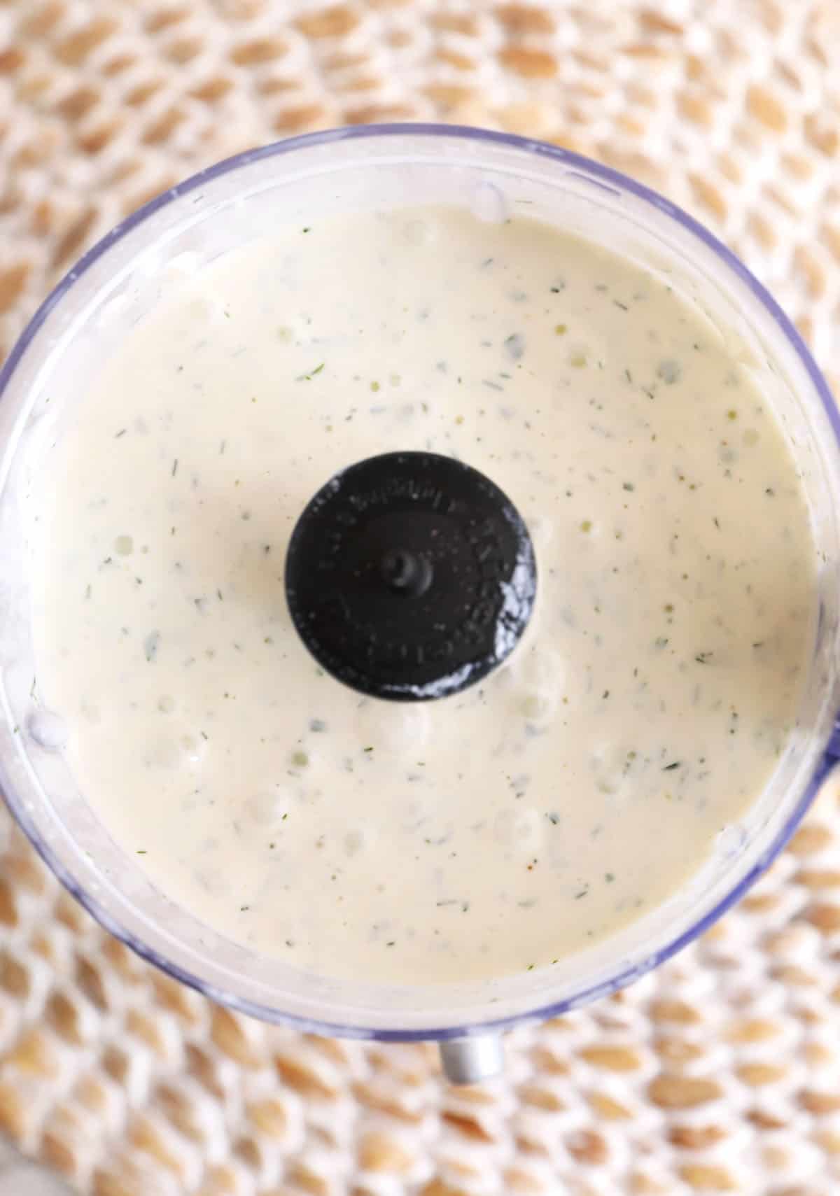 Ranch dressing in food processor bowl