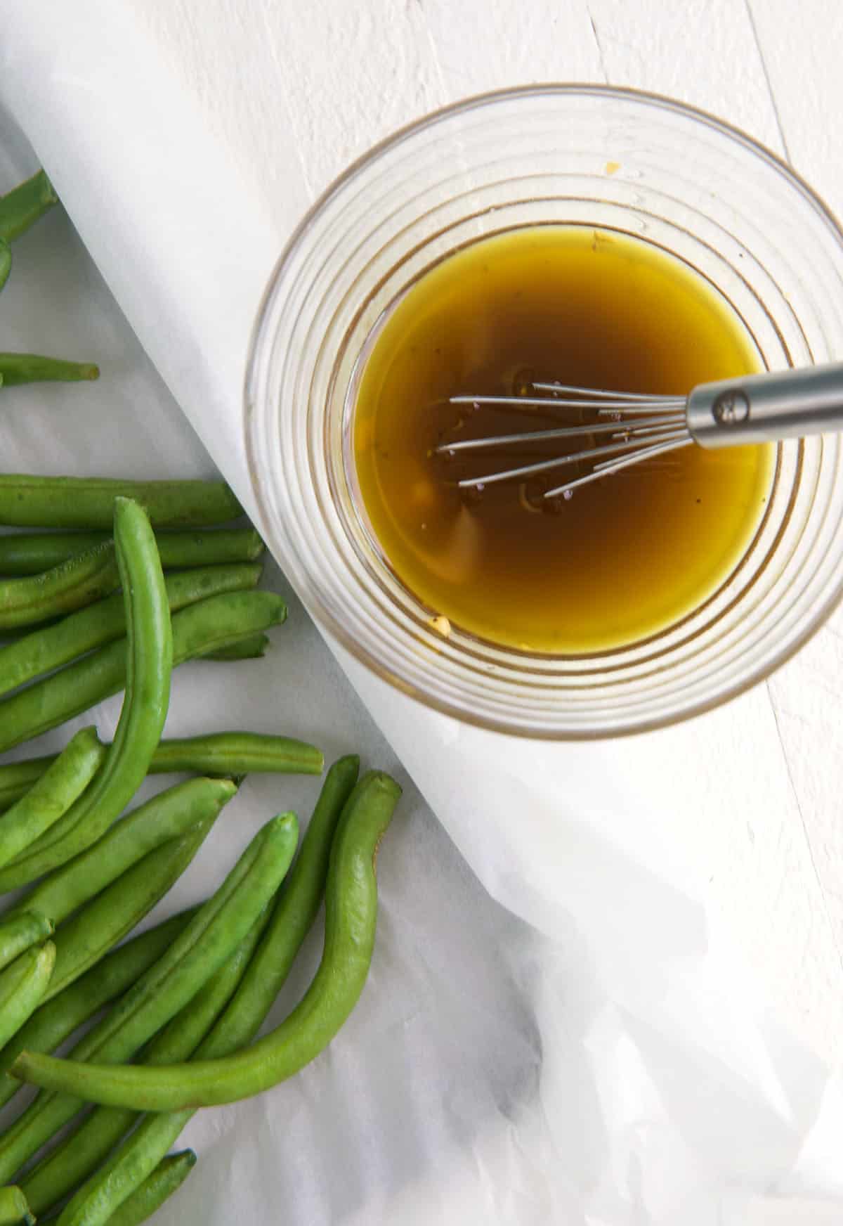 Overhead view of ingredients for roasted green beans