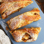 Overhead view of sliced apple strudel
