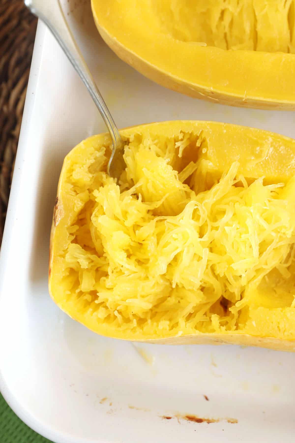 Fork shredding spaghetti squash