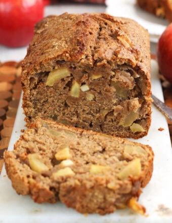 Sliced loaf of cinnamon apple bread