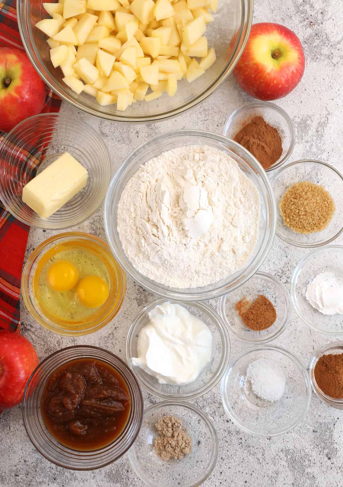 Ingredients for cinnamon apple bread