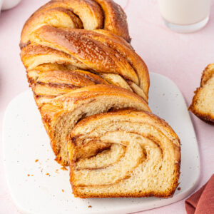 Sliced loaf of cinnamon babka