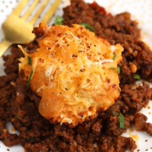 Portion of sloppy joe casserole on plate