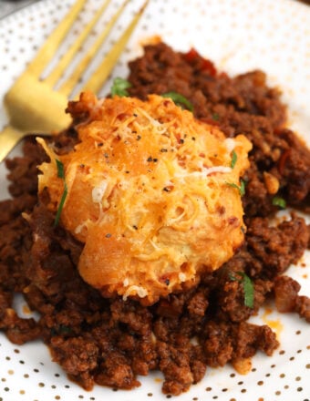 Portion of sloppy joe casserole on plate