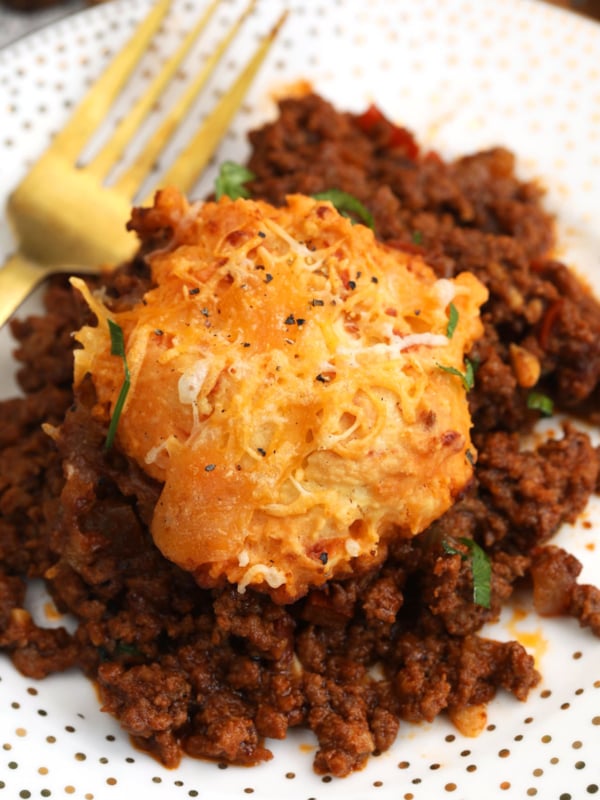 Portion of sloppy joe casserole on plate